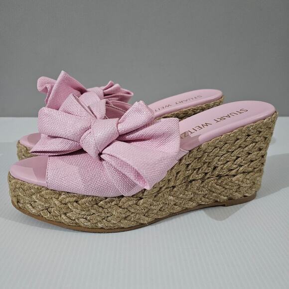 NEW Stuart Weitzman Loveknot Wedge Womens Size 10 Pink Bow Espadrille Sandal - Picture 1 of 12